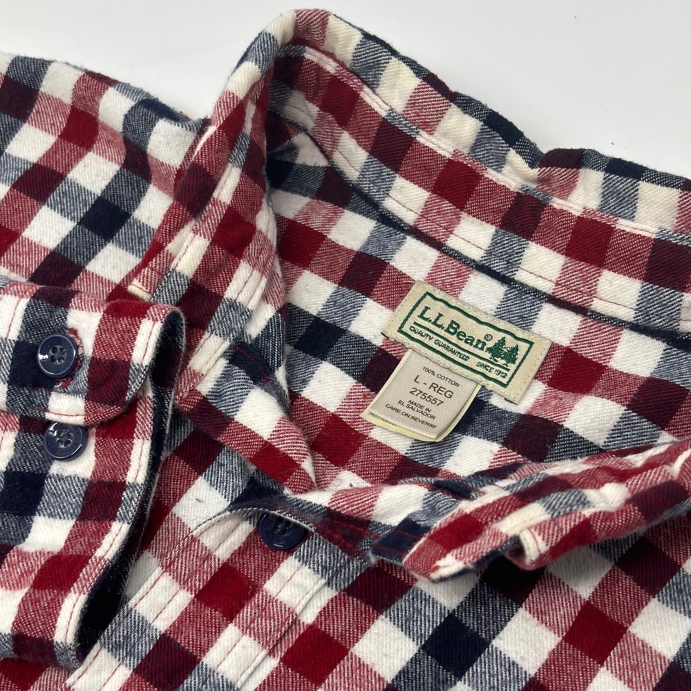 L.L.Bean Men's Large Scotch Plaid Flannel Shirt Red/Navy Check Button-Down